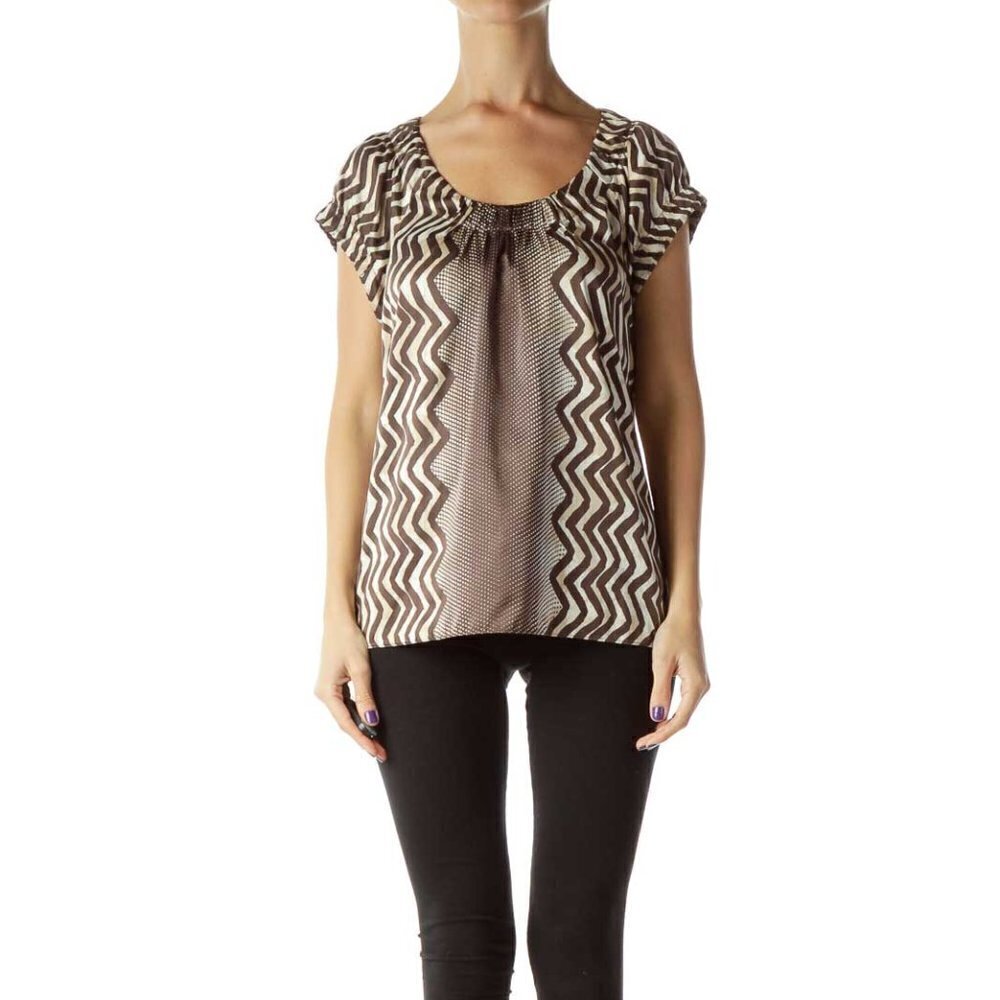 Banana Republic Brown Cream Zig Zag Dotted Top